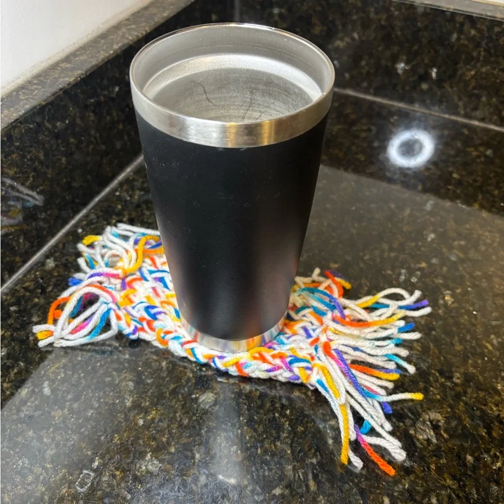 NWOT Rainbow Knit Mug Rug Coaster